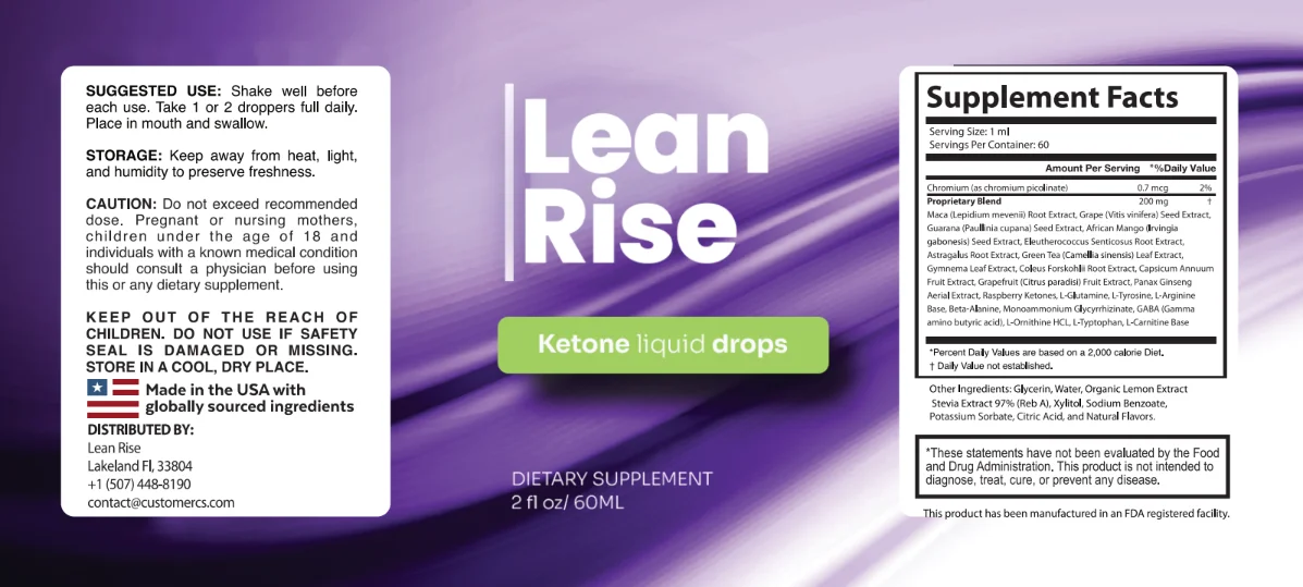 LeanRise Supplement Facts Label — Full Ingredient Transparency for Thermogenic Weight Loss Formula